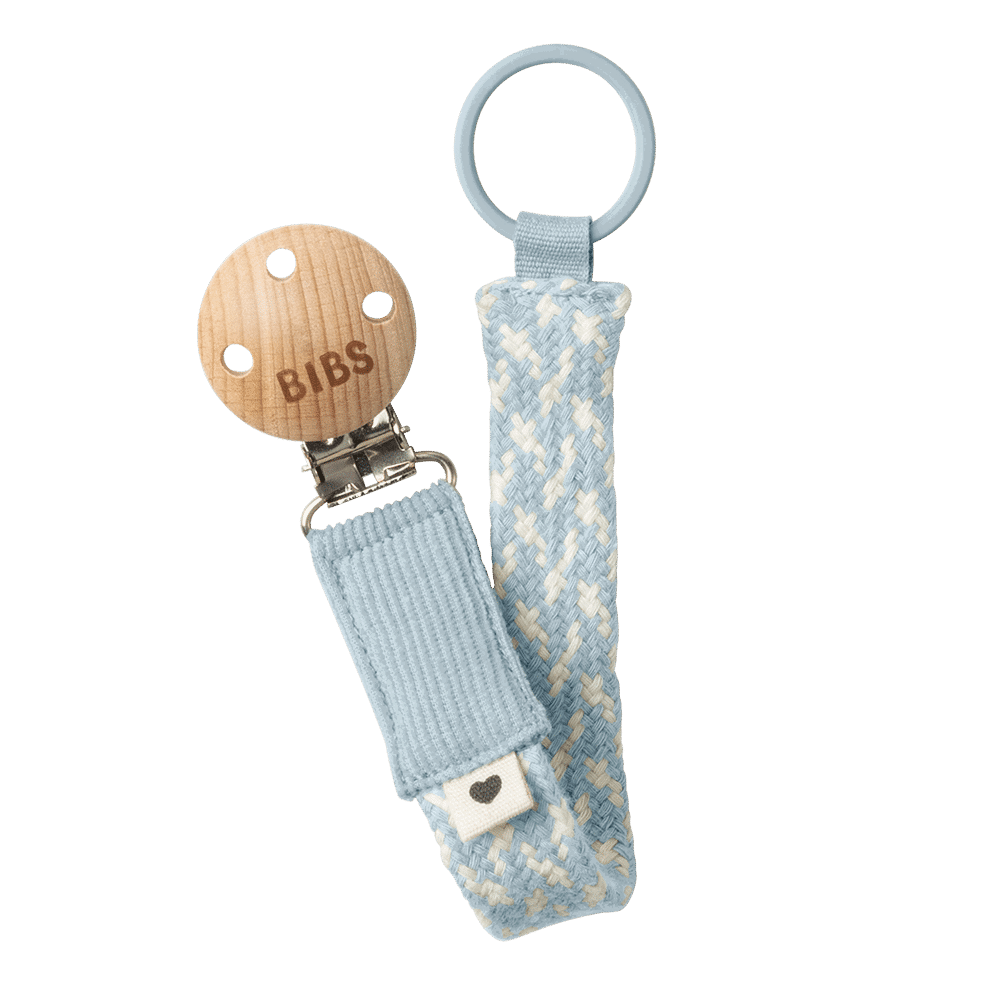 Bibs Attache-sucette Braided Baby Blue/Ivory