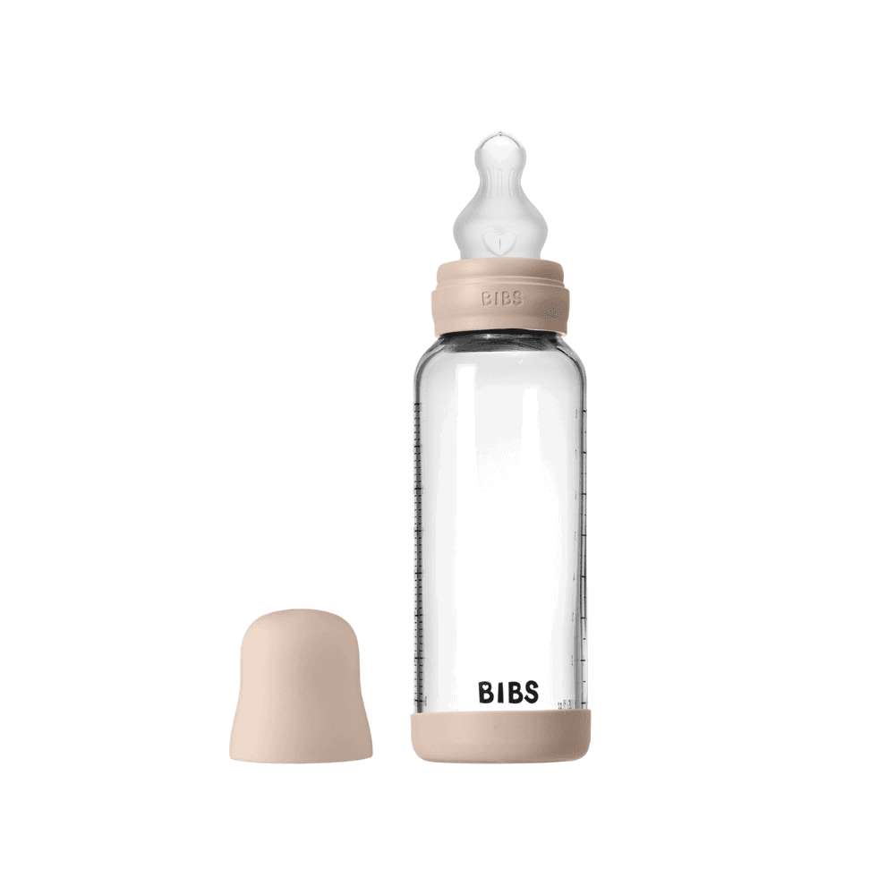 Bibs Biberon en verre rond avec tétine en silicone débit moyen 240ml – Rose poudré