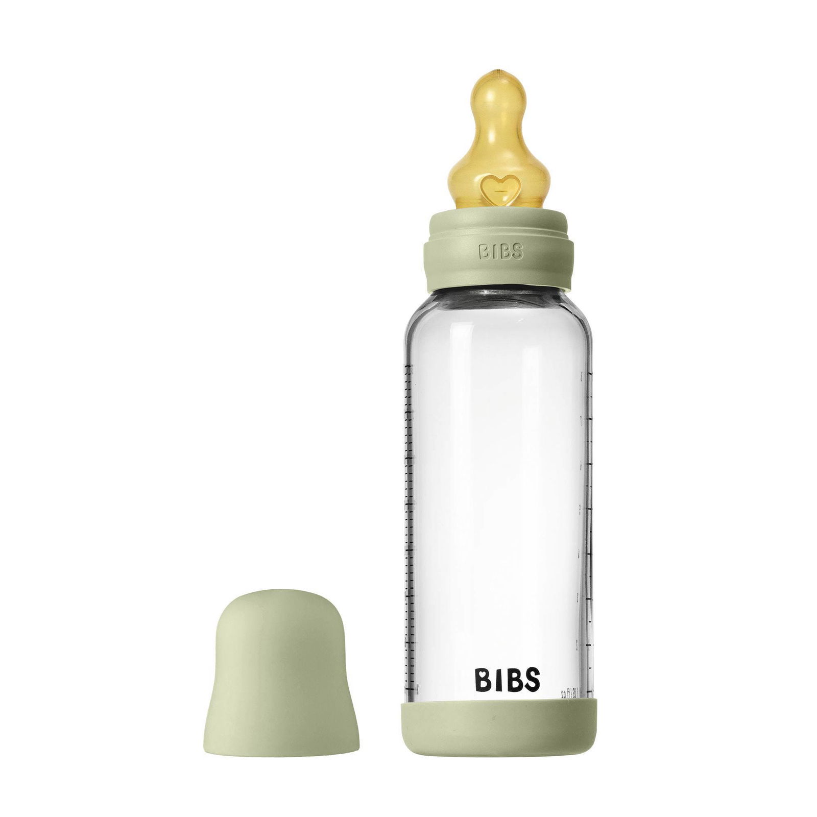 Bibs Biberon en verre rond avec tétine en latex débit moyen 240ml – Sauge