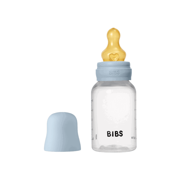 Bibs Biberon rond en plastique avec tétine en latex à débit lent 150ml – Baby blue