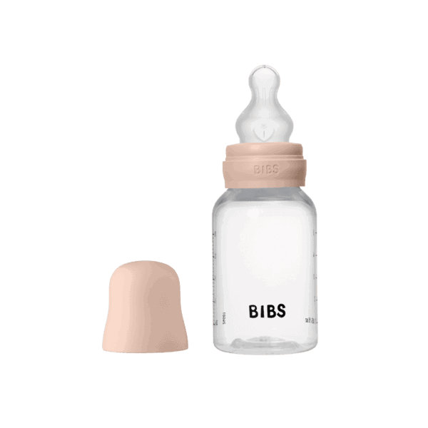 Bibs Biberon rond en plastique avec tétine en silicone à débit lent 150ml – Rose poudré