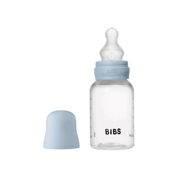 Bibs Biberon rond en plastique avec tétine en silicone à débit lent 150ml – Baby blue