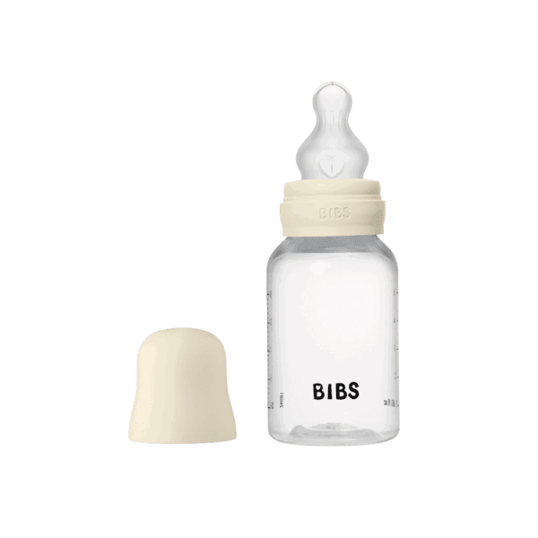 Bibs Biberon rond en plastique avec tétine en silicone à débit lent 150ml – Ivoire