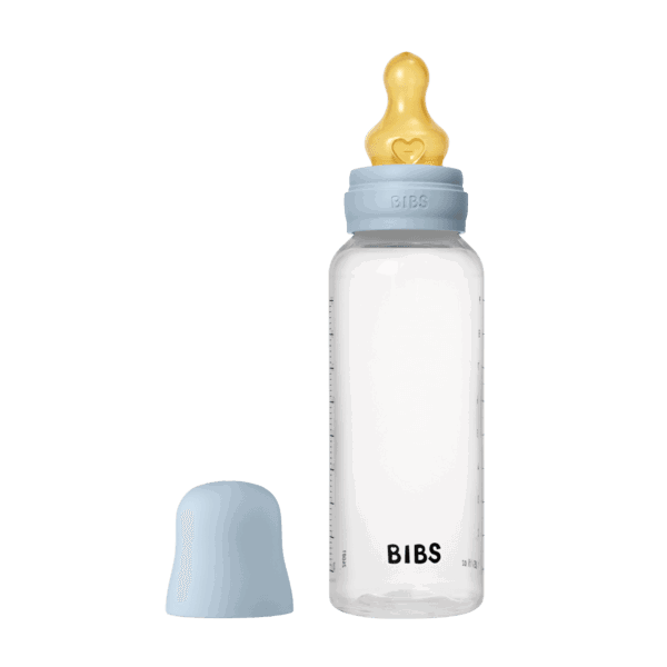 Bibs Biberon rond en plastique avec tétine en latex débit moyen 270ml – Baby blue