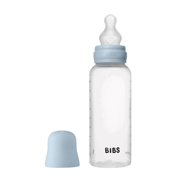 Bibs Biberon rond en plastique avec tétine en silicone débit moyen 270ml – Baby blue
