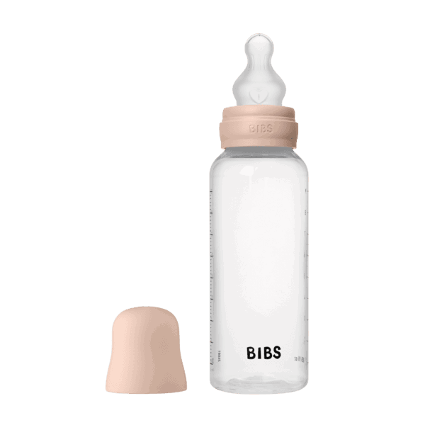 Bibs Biberon rond en plastique avec tétine en silicone débit moyen 270ml – Rose poudré