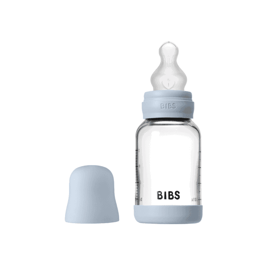 Bibs Biberon en verre rond avec tétine en silicone débit lent 120ml – Baby blue