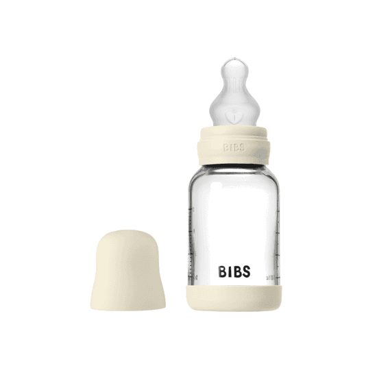 Bibs Biberon en verre rond avec tétine en silicone débit lent 120ml – Ivoire