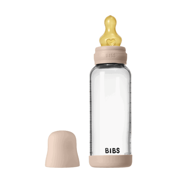 Bibs Biberon en verre rond avec tétine en latex débit moyen 240ml – Rose poudré