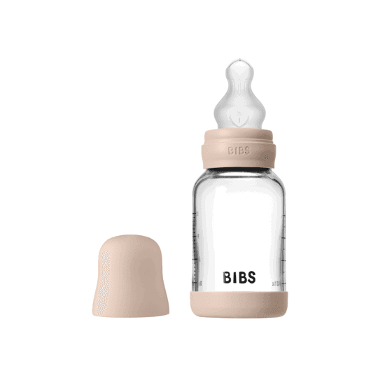 Bibs Biberon en verre rond avec tétine en silicone débit lent 120ml – Rose poudré