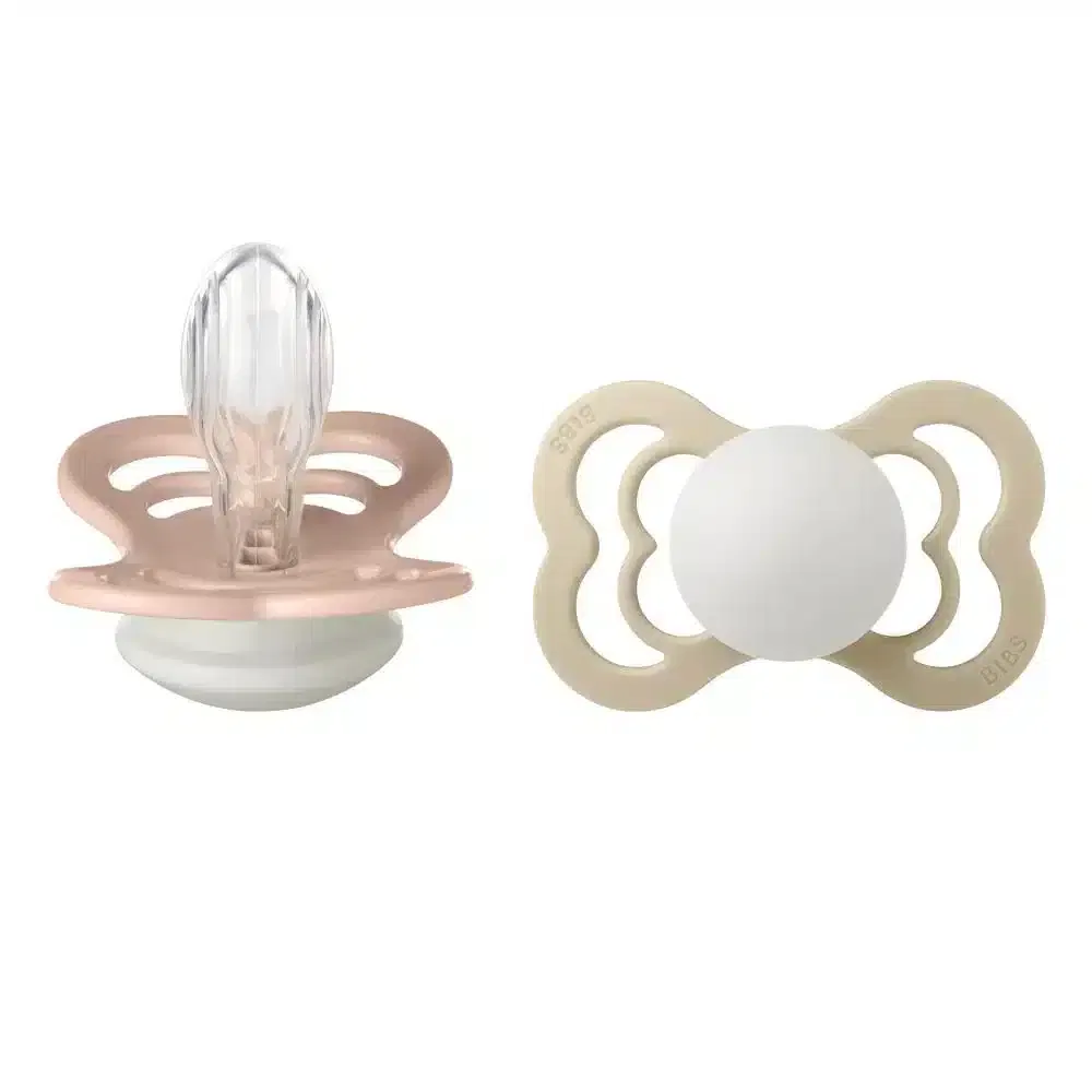 Bibs Lot de 2 Sucettes Supreme Symétrique Silicone Glow Blush / Vanilla 6-18 mois