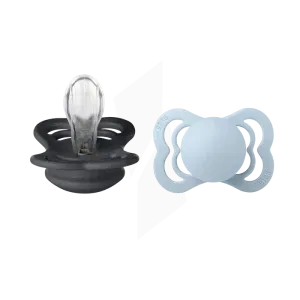 Bibs Lot de 2 Sucettes Supreme Symétrique Silicone Iron / Baby Blue 6-18 mois