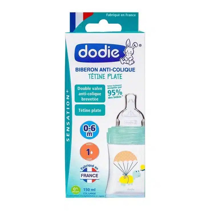 Dodie Biberon anti-colique avec Tétine plate 150ml Bleu