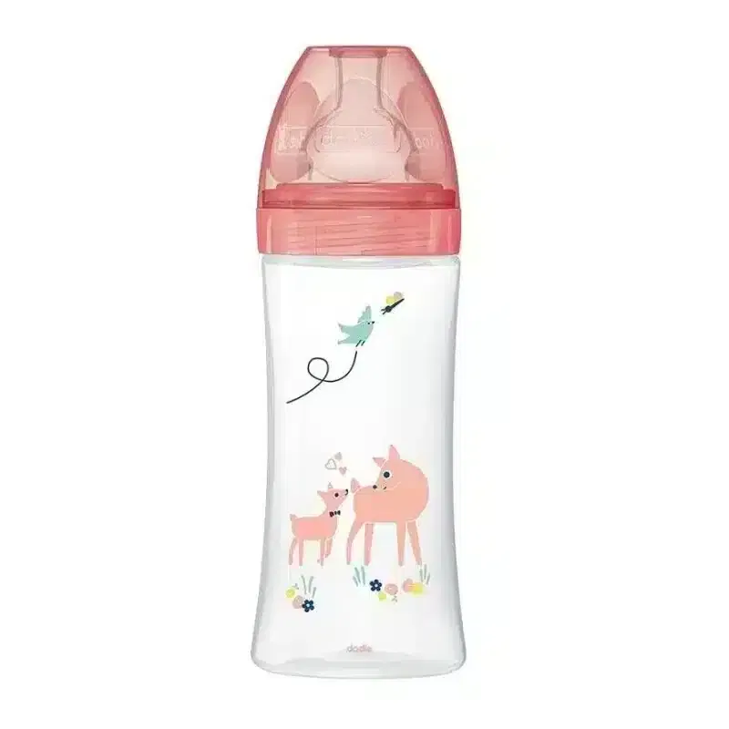 Dodie Biberon anti-colique avec Tétine plate 330ml 6m+ Rose
