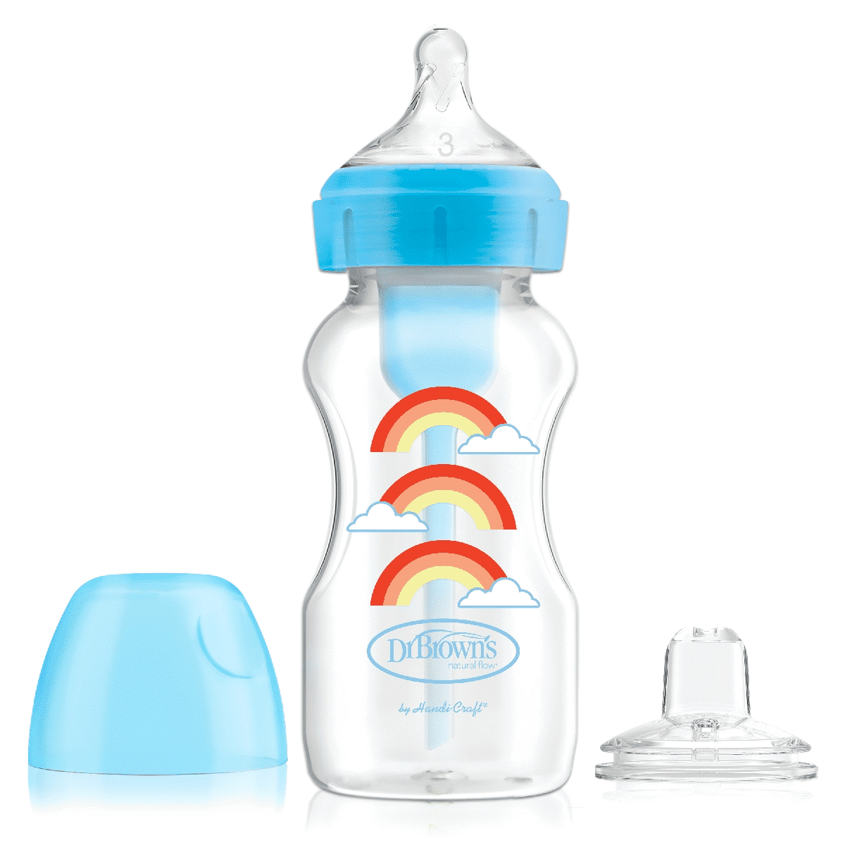 Dr. Brown’s Biberon anti-coliques 270ml Col Large avec Bec verseur – Bleu