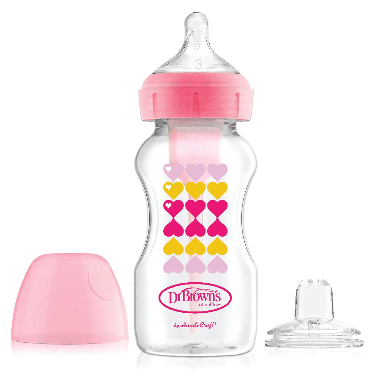 Dr. Brown’s Biberon anti-coliques 270ml Col Large avec Bec verseur – Rose