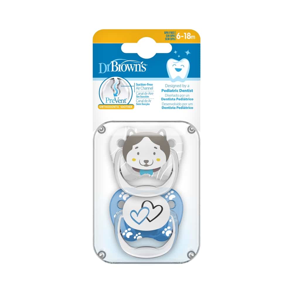 Dr.Brown’s Lot de 2 sucettes PreVent Animal/Coeur 6-18mois
