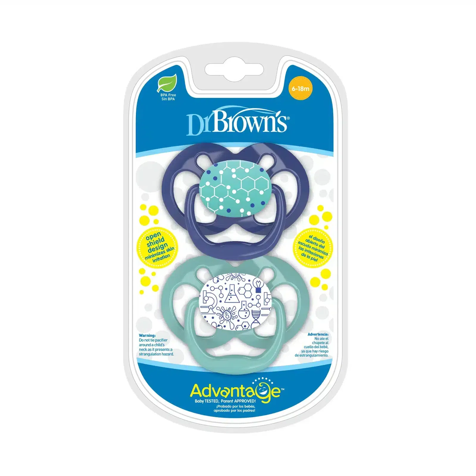 Dr.Brown’s Lot de 2 sucettes Symétriques Advantage Bleu/Vert 6-18mois