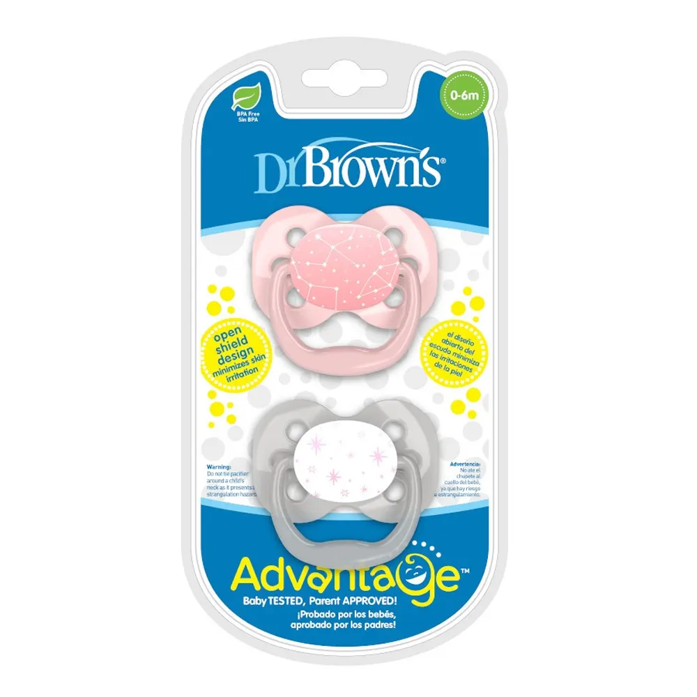 Dr.Brown’s Lot de 2 sucettes Symétriques Advantage Rose/Gris 0-6mois