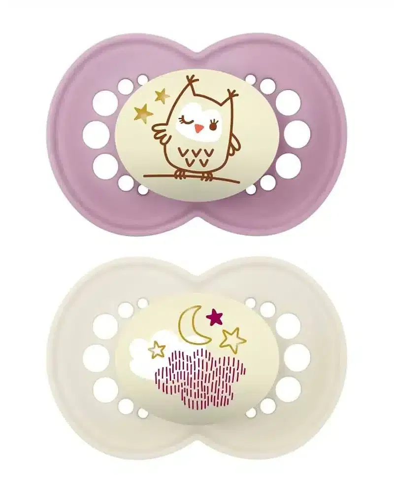 Mam Lot de 2 Sucettes Original Nuit 6mois+ Mauve/Blanc