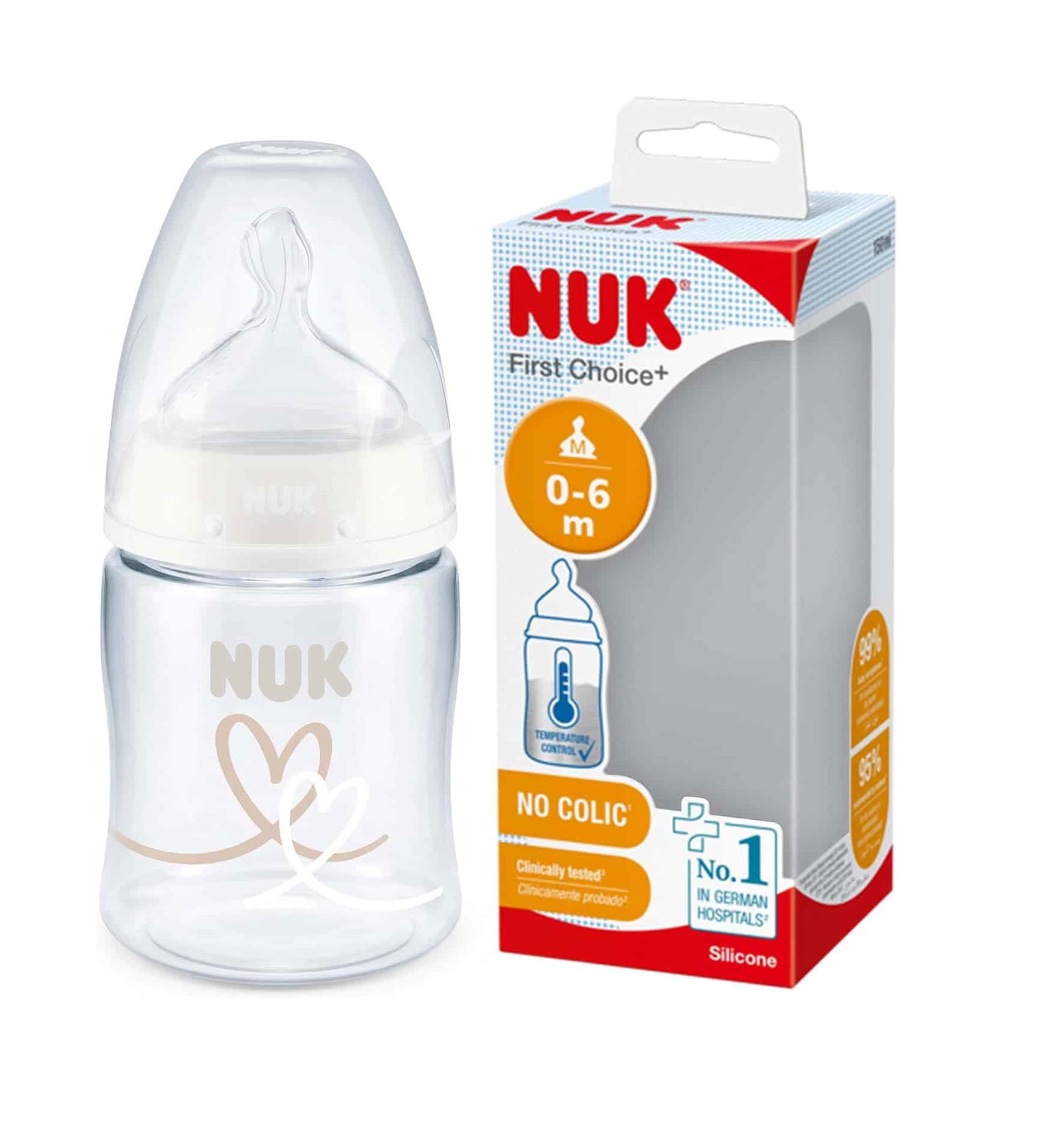 Nuk Biberon first choice+ Température control 150ml 0-6mois Cœur