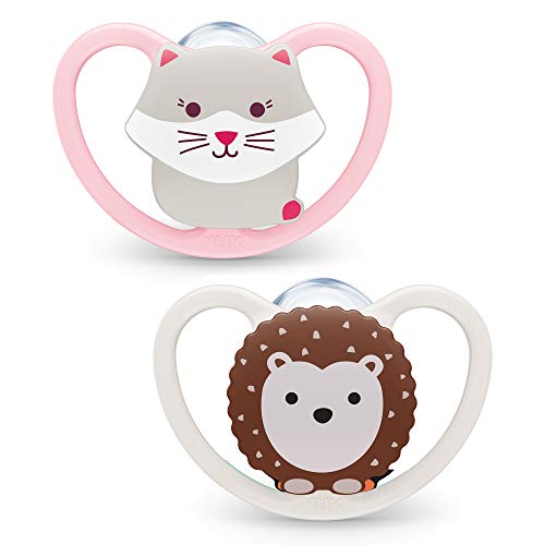 Nuk Space 2 Sucettes Silicone 0-6mois Chat/Herisson