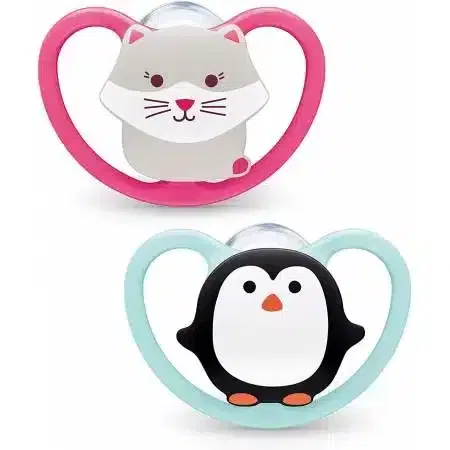 Nuk Space 2 Sucettes Silicone 6-18mois Chat/Pingouin