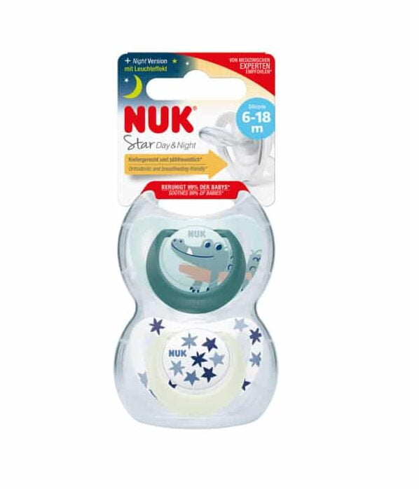 Nuk Sucette Silicone Star Day & Night 6-18 mois Crocodile/Etoiles