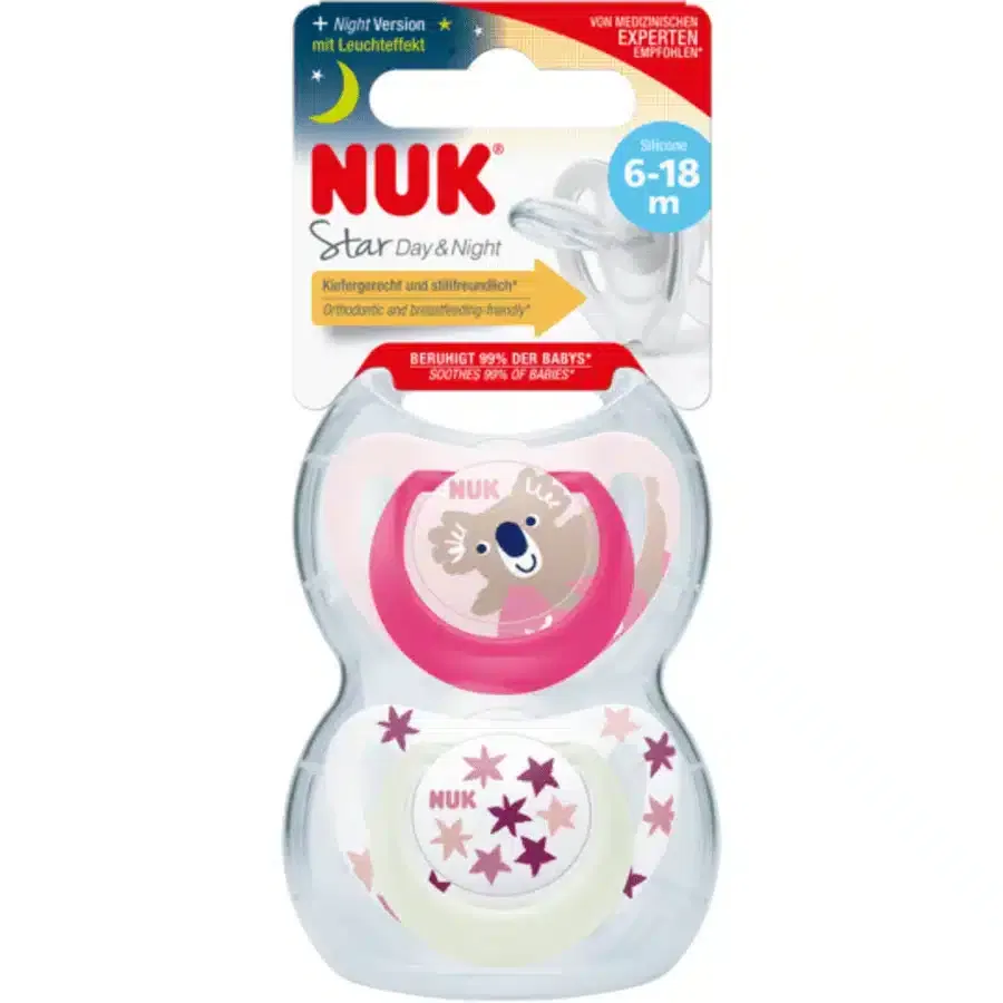 Nuk Sucette Silicone Star Day & Night 6-18 mois Koala/Etoiles Rose