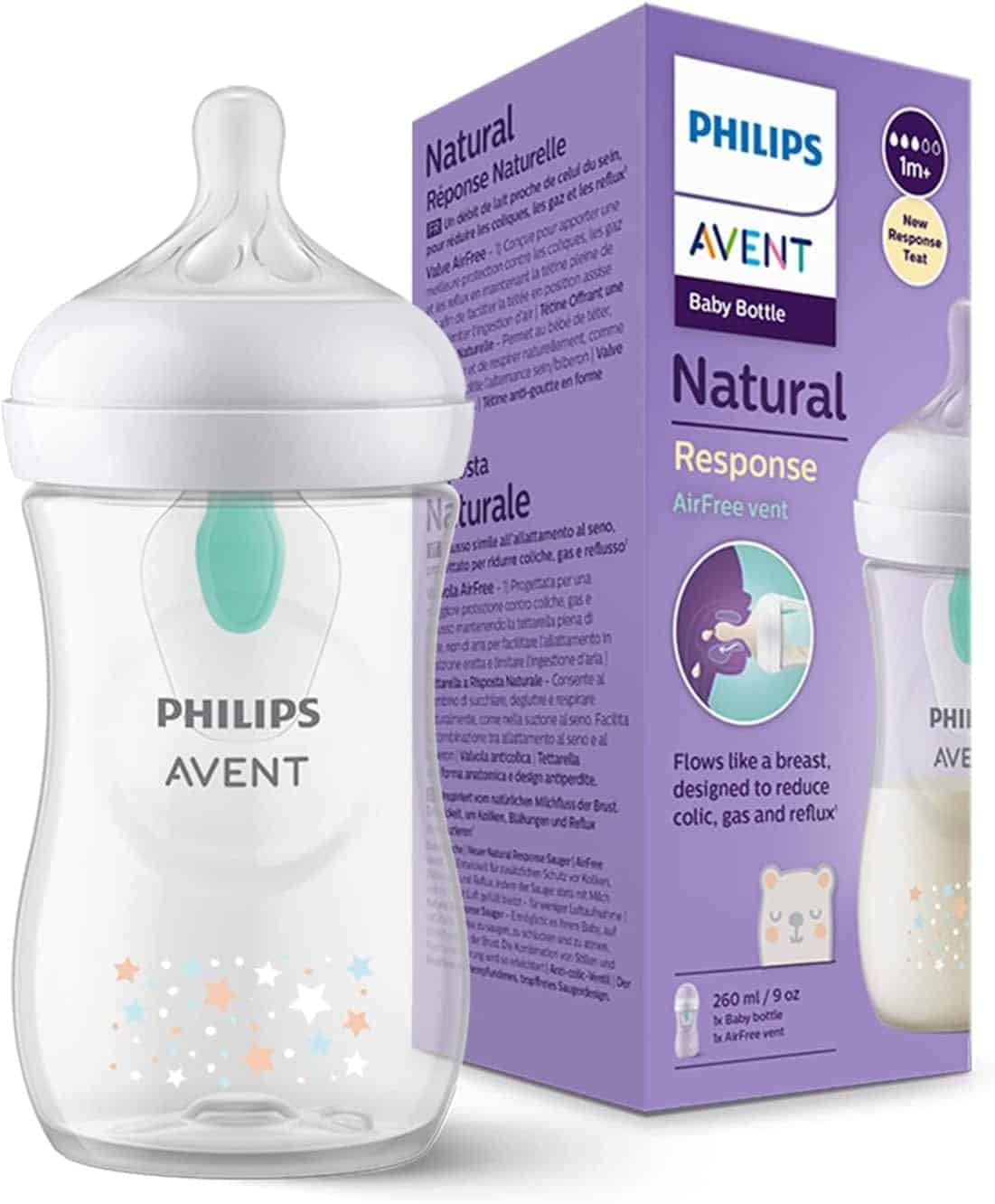 Philips Avent Biberon Natural Response 260ml – Biberon avec valve AirFree Bear