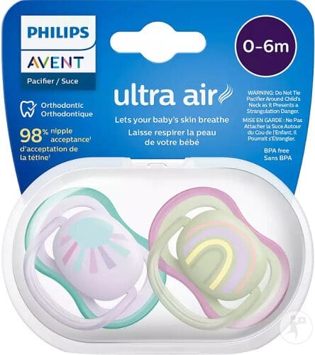 Philips Avent Lot de 2 Sucettes Ultra AIR 0-6 mois – soleil et arc-en-ciel Fille