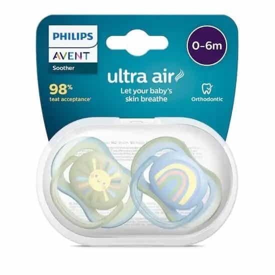 Philips Avent Lot de 2 Sucettes Ultra AIR 0-6 mois – soleil et arc-en-ciel Garçon