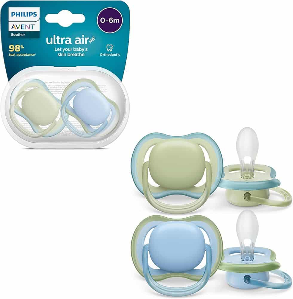 Philips Avent Lot de 2 Sucettes Ultra Air 0-6 mois Vert-Bleu