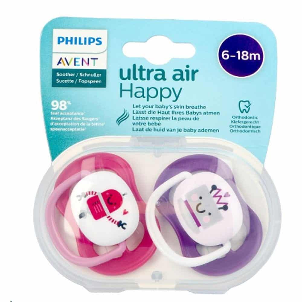Philips Avent sucettes Ultra Air Happy Fille 6‑18 mois Robot