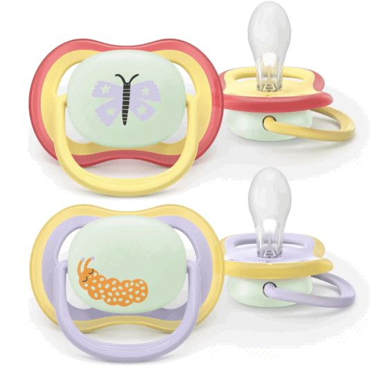 Philips Avent Lot 2 sucettes Ultra Air Nuit 0-6m Papillon/Luciole