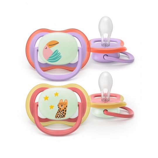 Philips Avent Lot 2 sucettes Ultra Air Nuit 18m+ Toucan et Léopard