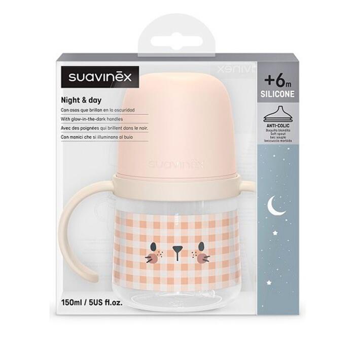 Suavinex Biberon à anses 150mL Night&Day Rose poudré