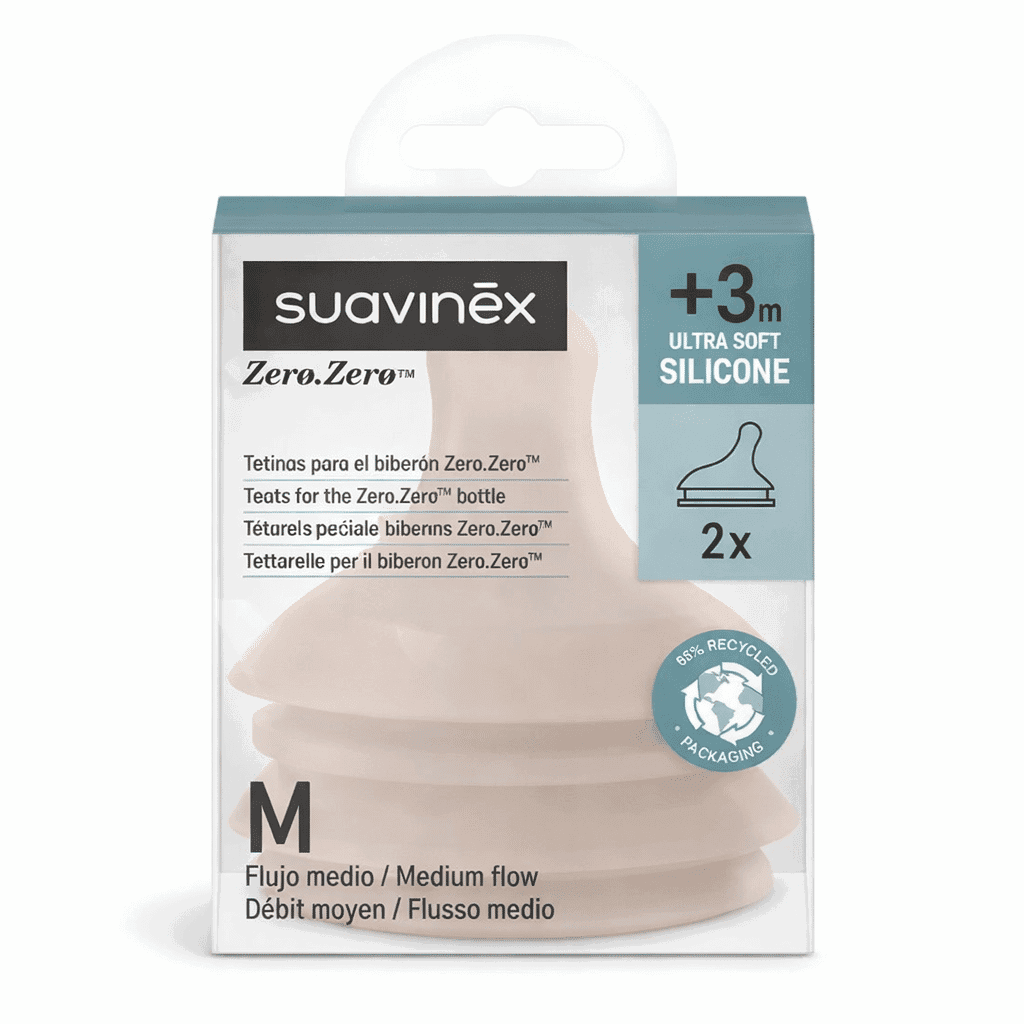 Suavinex lot 2 tétines pour Biberon Zéro Zéro débit moyen 3m+