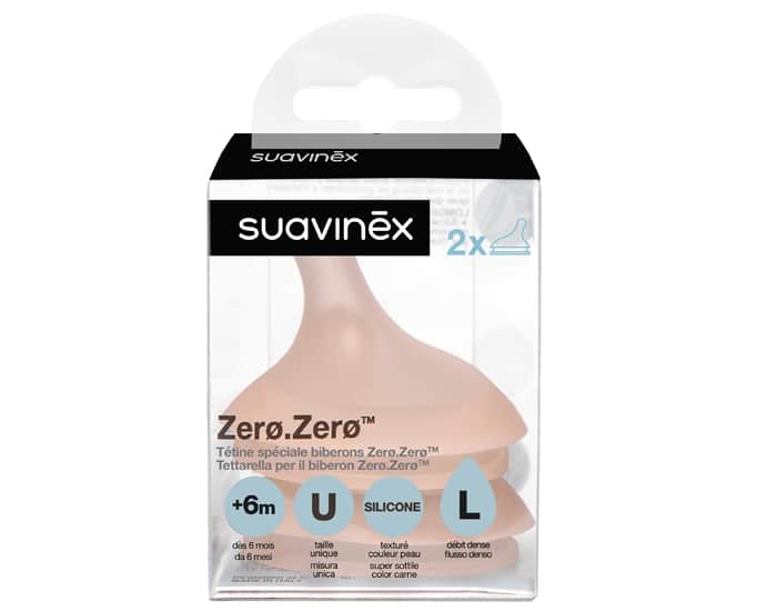 Suavinex Lot de 2 Tétines pour Biberon Zéro Zéro – Débit Rapide 6m+