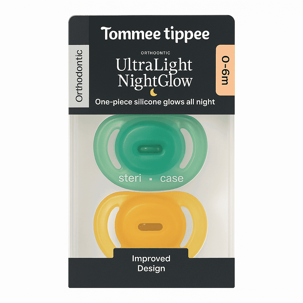 Tommee Tippee Lot de 2 Sucettes En Silicone Ultra Light Night Glow 0-6 mois jaune et vert