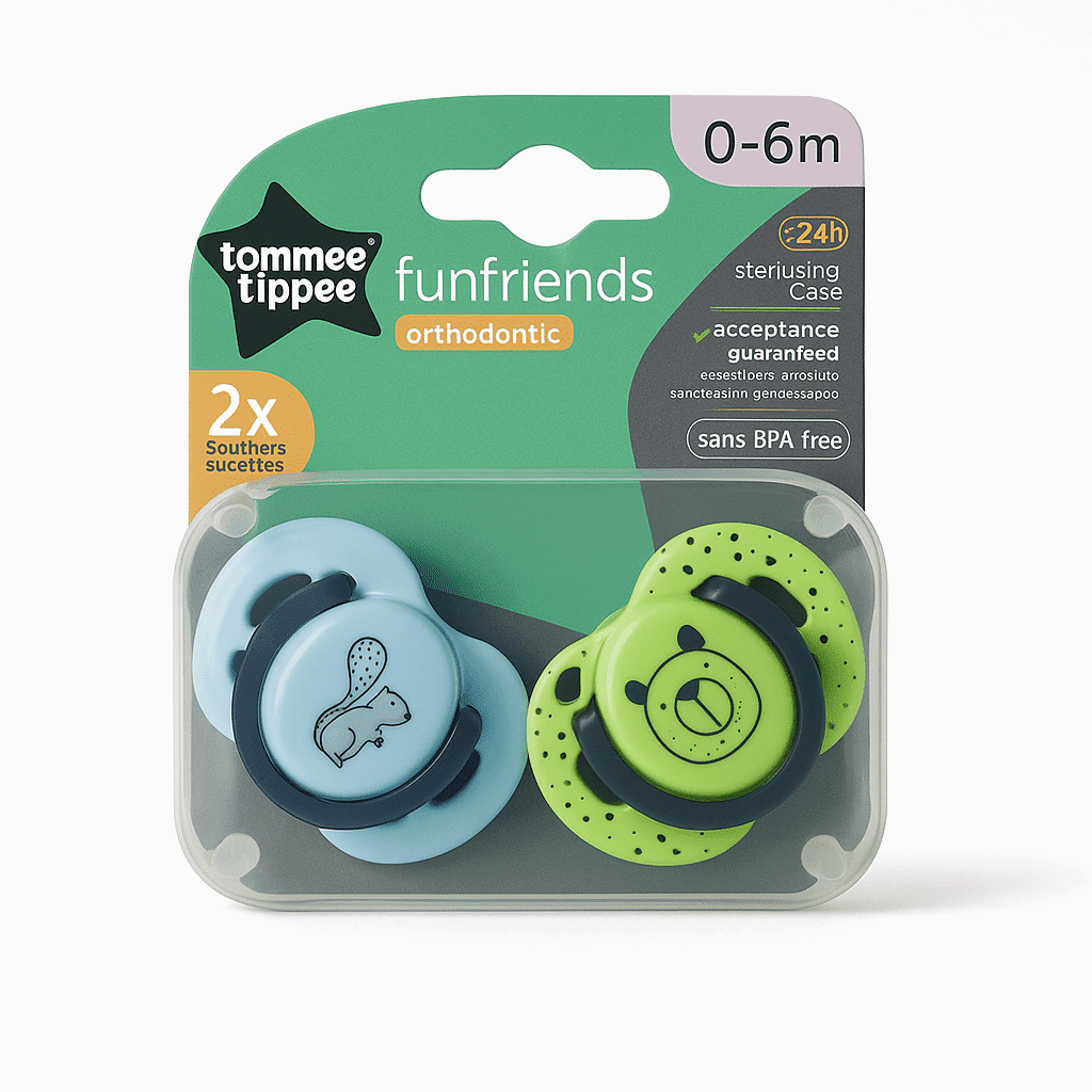 Tommee Tippee Lot de 2 sucettes Fun Friends Orthodontic 0-6m Animaux