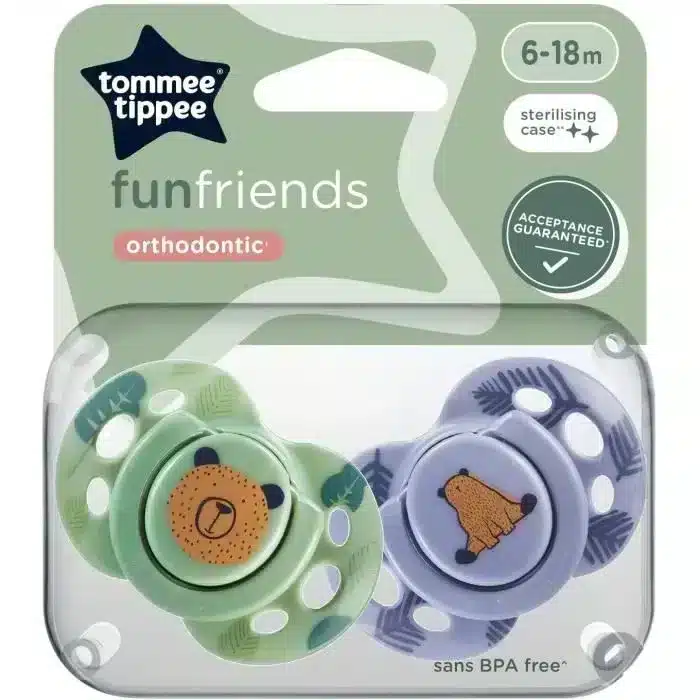 Tommee Tippee Lot de 2 sucettes Fun friends orthodontic 6-18m Bleu