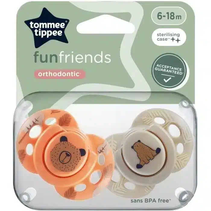 Tommee Tippee Lot de 2 sucettes Fun friends orthodontic 6-18m Mixte