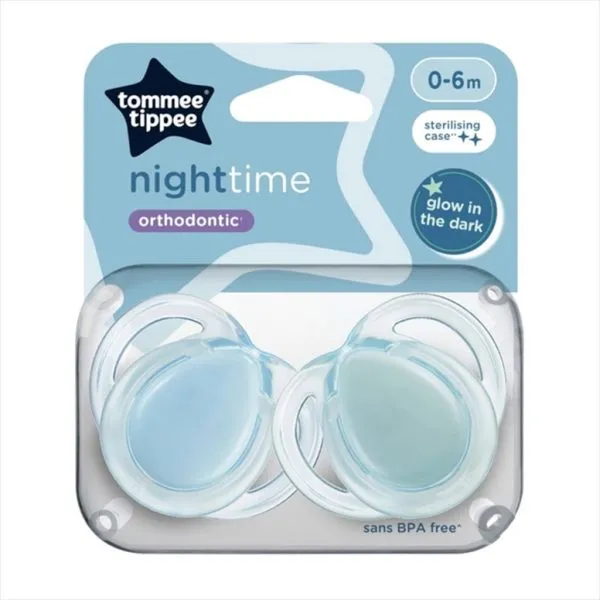 Tommee Tippee Lot de 2 sucettes Nightime Orthodontic 0–6 mois Bleu