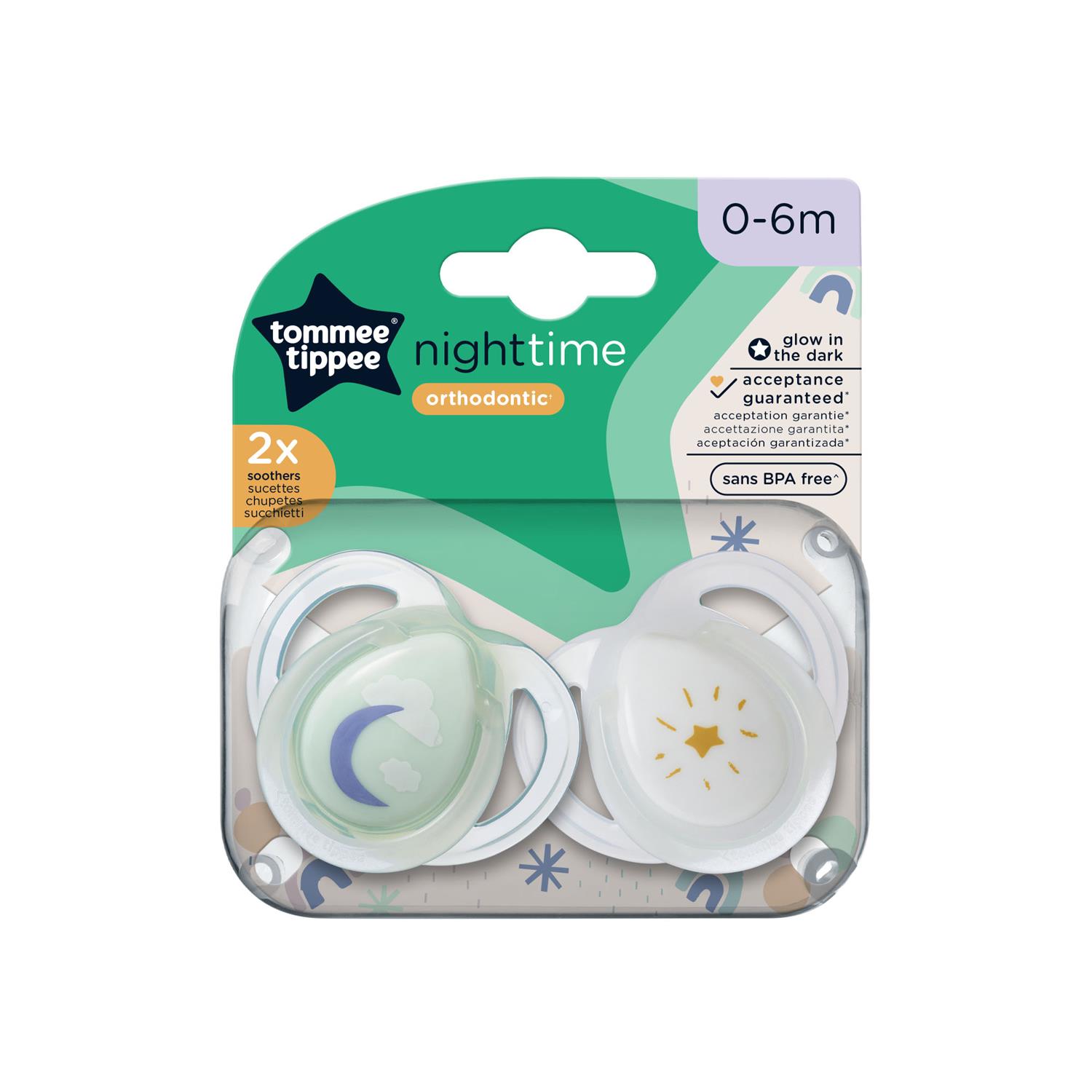 Tommee Tippee Lot de 2 sucettes Nightime orthodontic 0-6m mixte