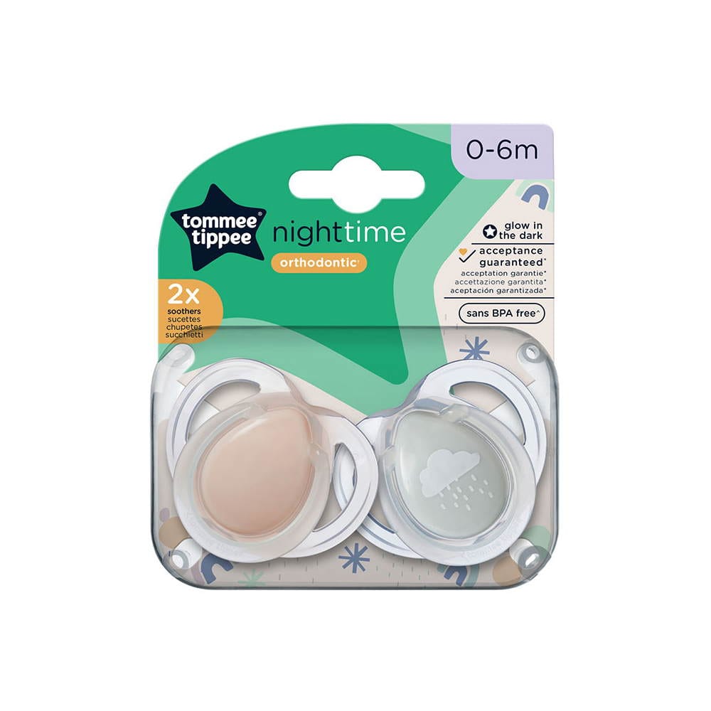 Tommee Tippee Lot de 2 sucettes Nightime Orthodontic 0-6m Nuage