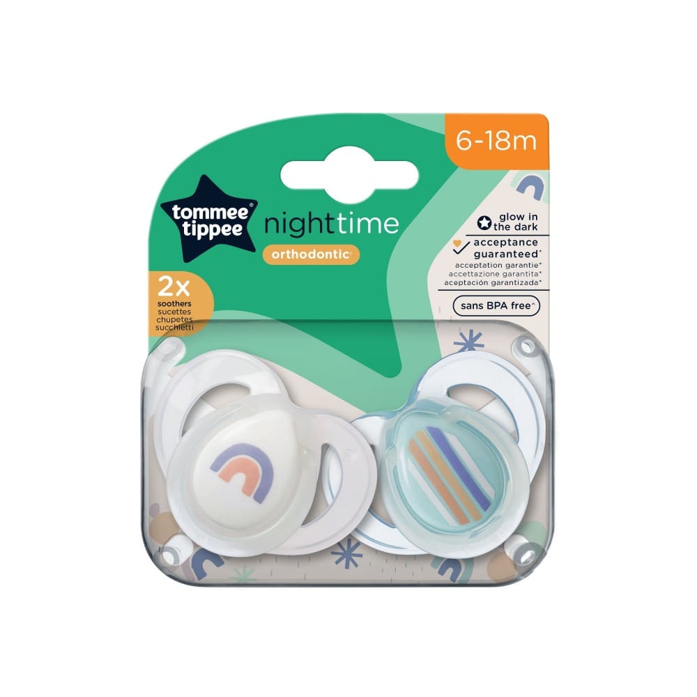 Tommee Tippee Lot de 2 sucettes Nightime orthodontic 6-18 mois mixte