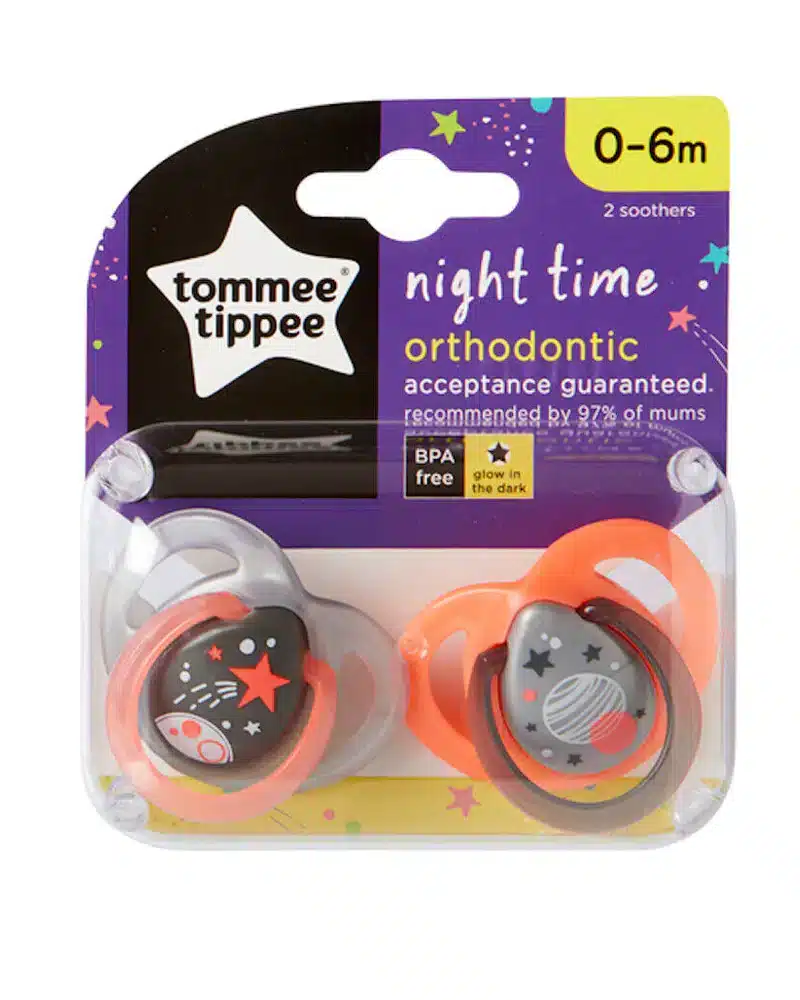 Tommee Tippee Sucettes Night time Orthodontic 0-6m – Stars
