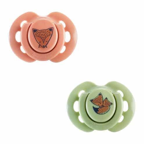 Tommee Tippee Lot de 2 sucettes Fun friends orthodontic 0-6 mois Rose-Vert