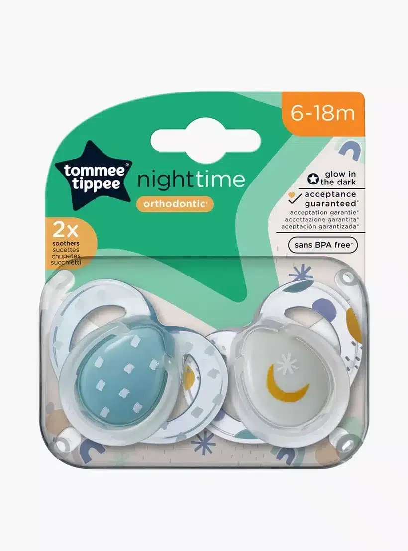 Tommee Tippee Lot de 2 sucettes Nightime orthodontic 6-18 mois Lune
